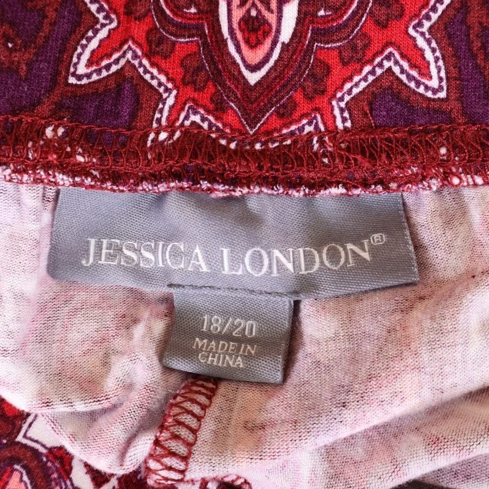 Jessica London Pants Womens Size 18/20 Maroon Paisley Elastic Waist Stretch Soft
